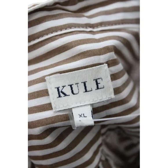 Kule Womens Brown Striped Mock Neck Long Sleeve Shirt Dress Button Size XL - Picture 4 of 6